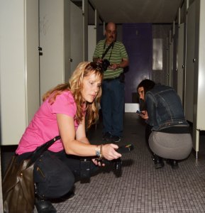 Kelly, Carla and Ed investigate the ladies room of the Garrick Theater